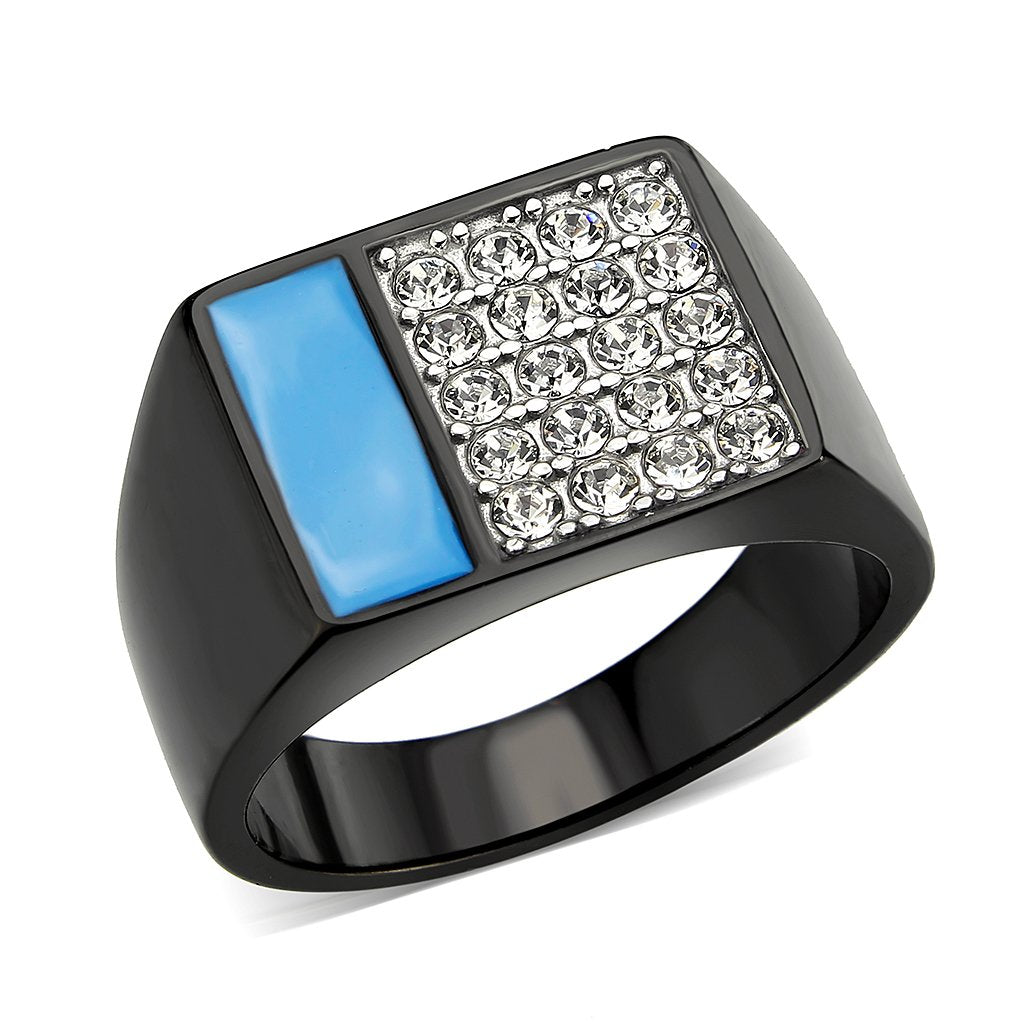 CJ3765 Wholesale Men&#39;s Stainless Steel IP Black Clear Top Grade Crystal Ring