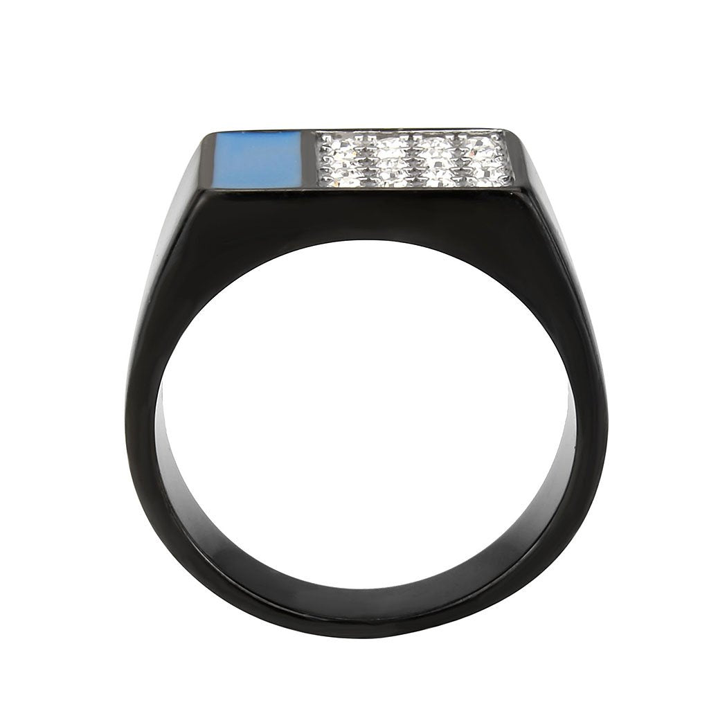 CJ3765 Wholesale Men&#39;s Stainless Steel IP Black Clear Top Grade Crystal Ring