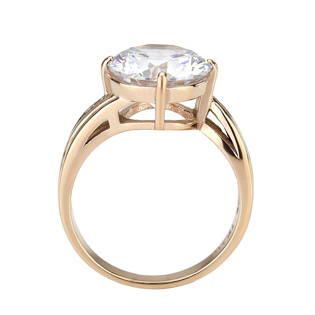 CJ3785 Wholesale Women&#39;s Stainless Steel IP Rose Gold Clear AAA Grade Cubic Zirconia Ring