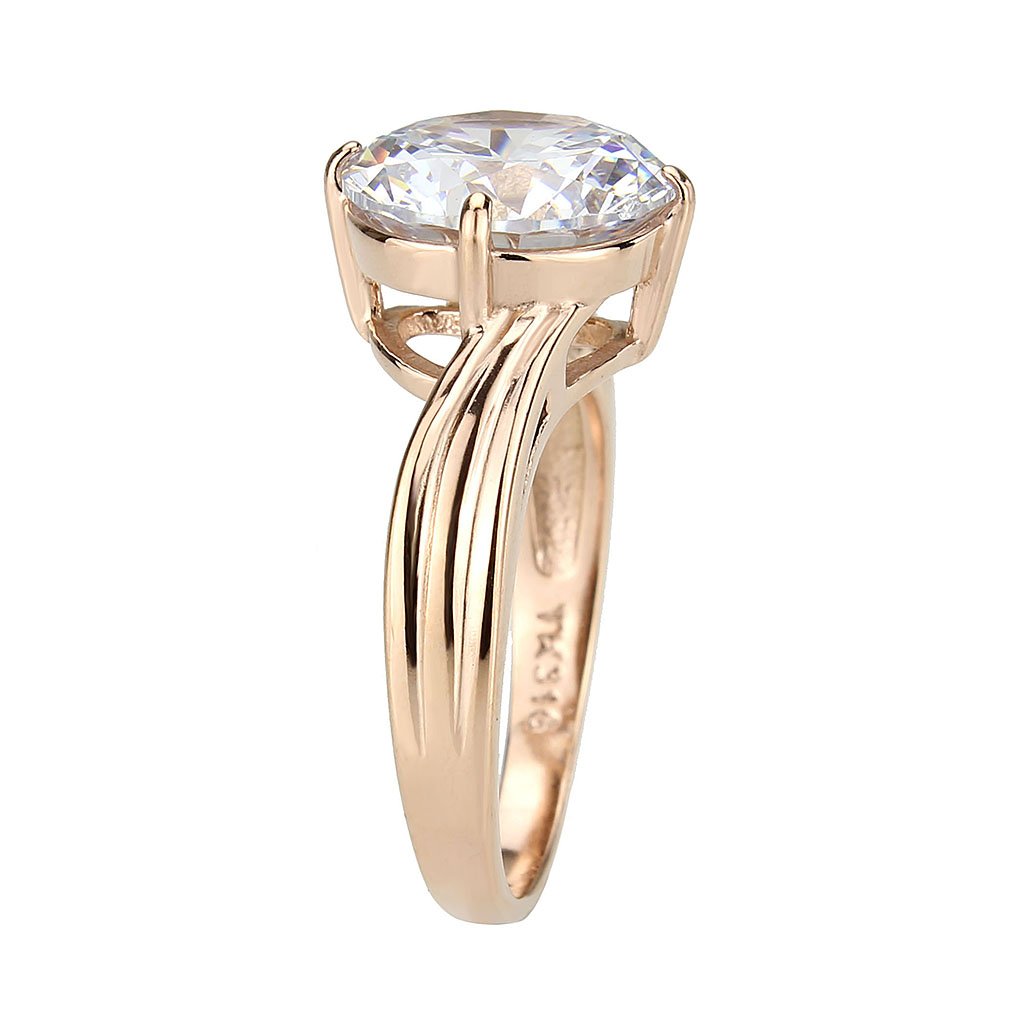 CJ3785 Wholesale Women&#39;s Stainless Steel IP Rose Gold Clear AAA Grade Cubic Zirconia Ring