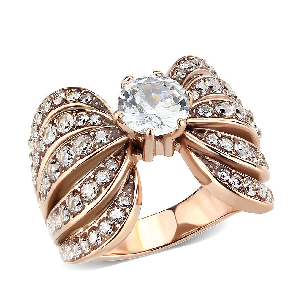 CJ3786 Wholesale Women&#39;s Stainless Steel IP Rose Gold Clear AAA Grade Cubic Zirconia Ring