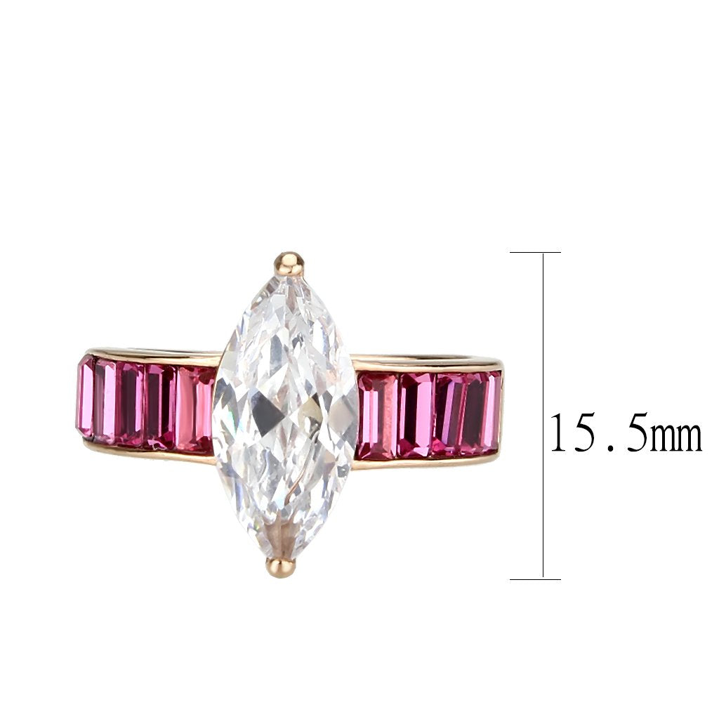 CJ3825 Wholesale Women&#39;s Stainless Steel IP Rose Gold Clear AAA Grade CZ Ring