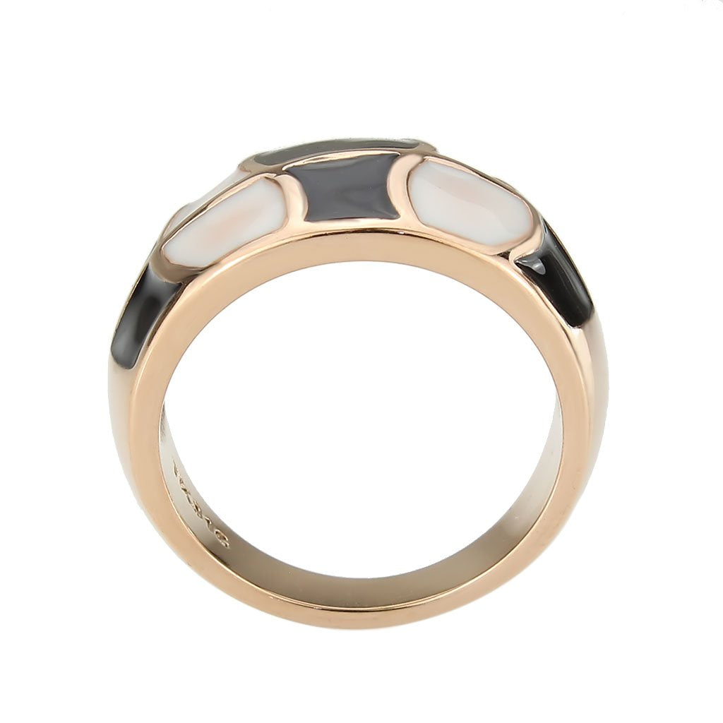 CJ3827 Wholesale Women&#39;s IP Rose Gold Stainless Steel Black and White Dome Ring
