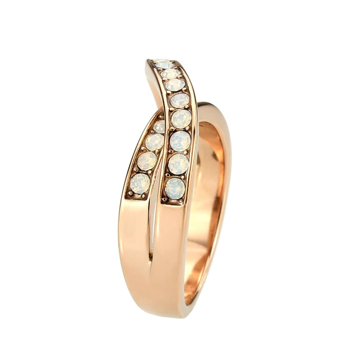 CJ3828 Wholesale Women&#39;s Stainless Steel IP Rose Gold Top Grade Crystal Fireopal Ring