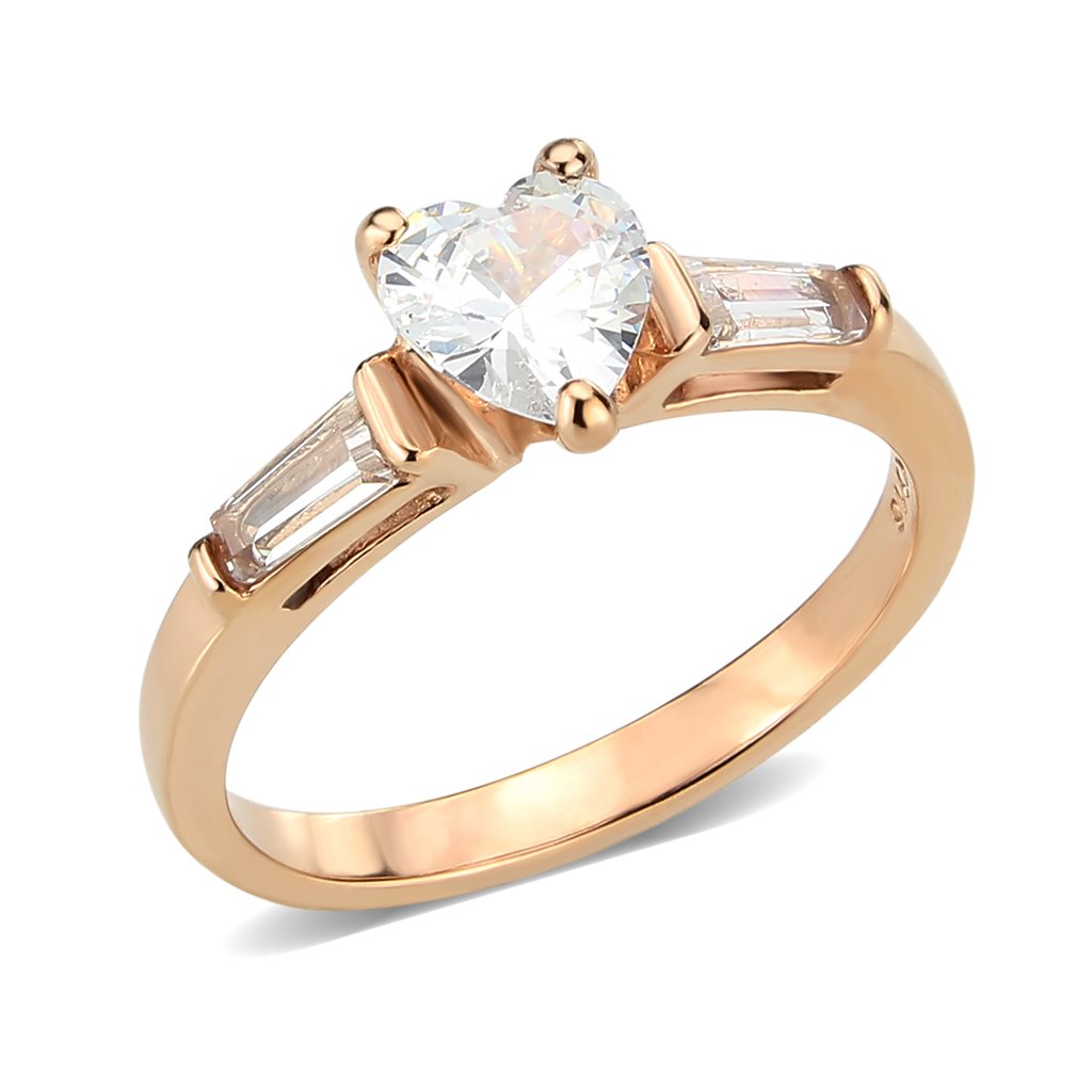 CJ3829 Wholesale Women&#39;s Stainless Steel IP Rose Gold Clear AAA Grade CZ Heart Ring
