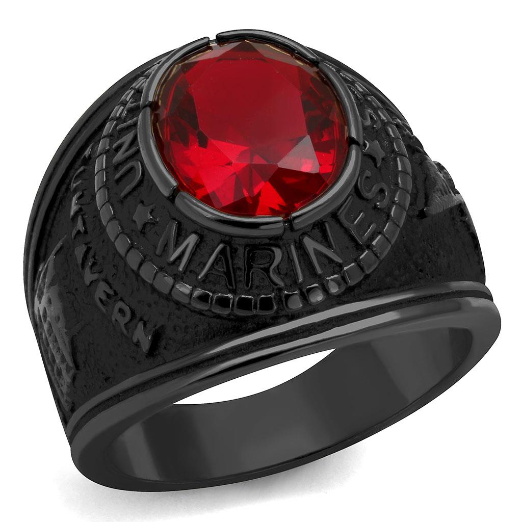 CJ414703J Wholesale Men&#39;s Stainless Steel IP Black Synthetic Siam United States Marines Ring