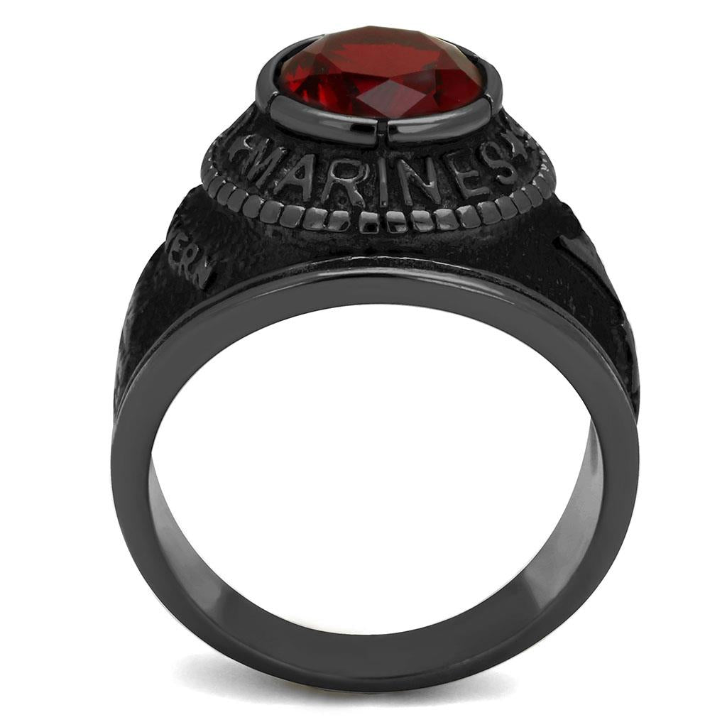 CJ414703J Wholesale Men&#39;s Stainless Steel IP Black Synthetic Siam United States Marines Ring