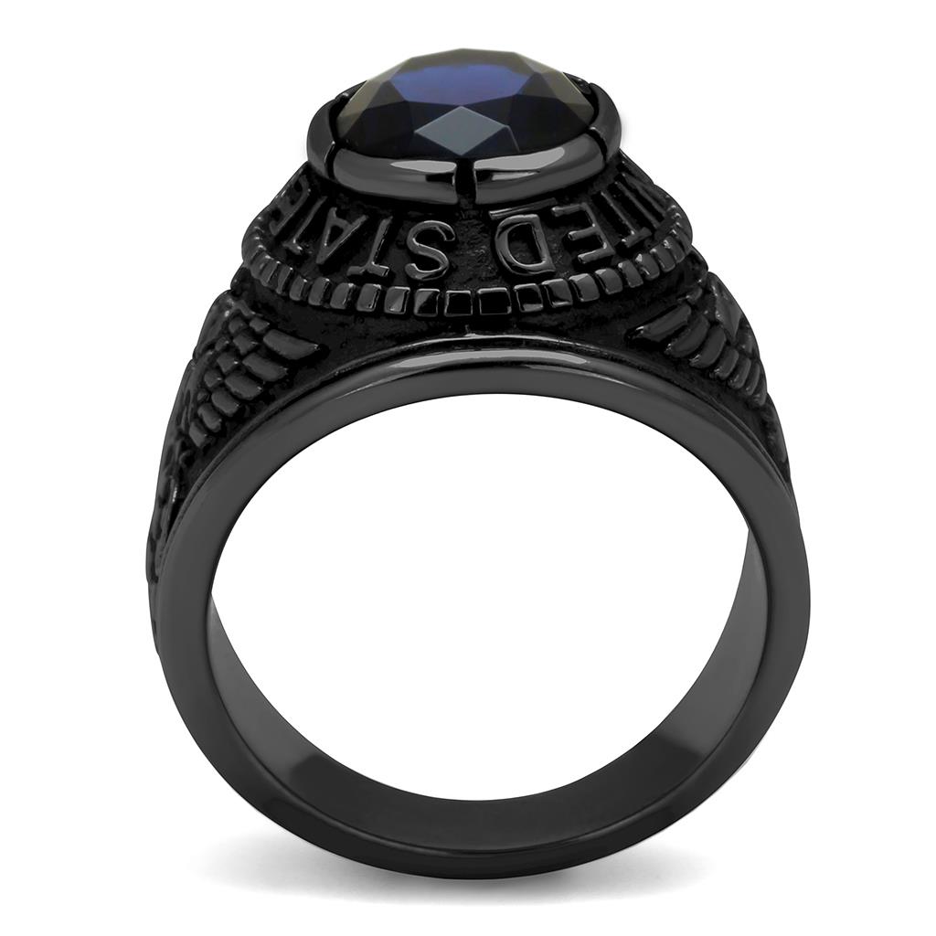 CJ414707J Wholesale Men&#39;s Stainless Steel IP Black Synthetic Sapphire United States Navy Ring