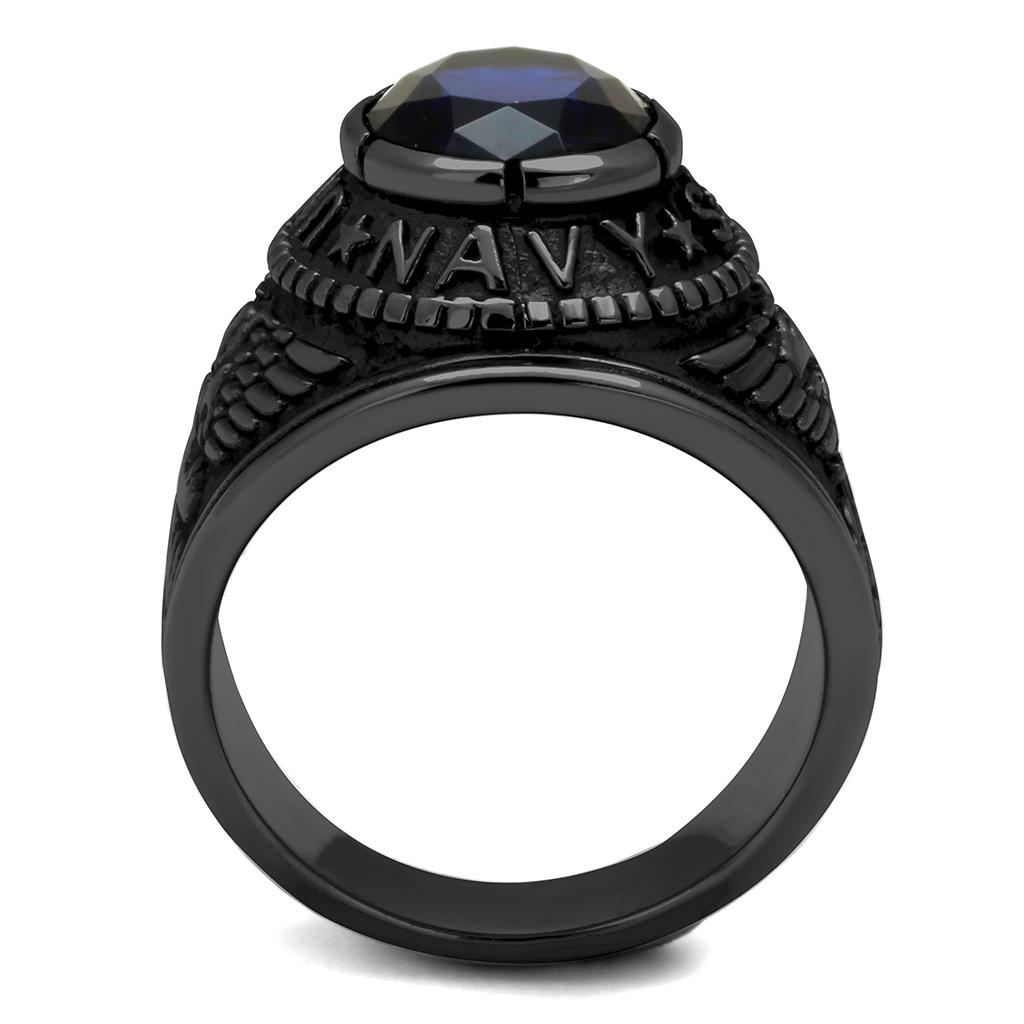 CJ414707J Wholesale Men&#39;s Stainless Steel IP Black Synthetic Sapphire United States Navy Ring