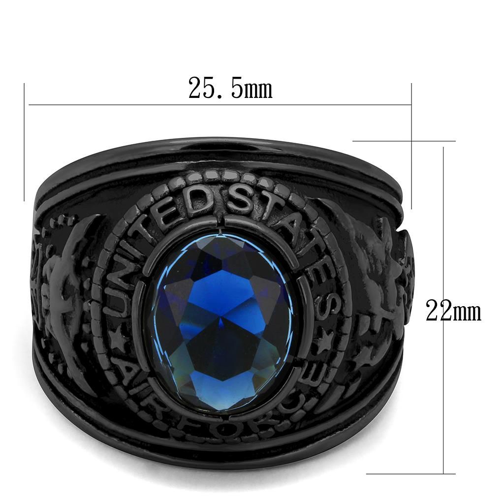 CJ414708J Wholesale Men&#39;s Stainless Steel IP Black Synthetic Sapphire United States Air Force Ring