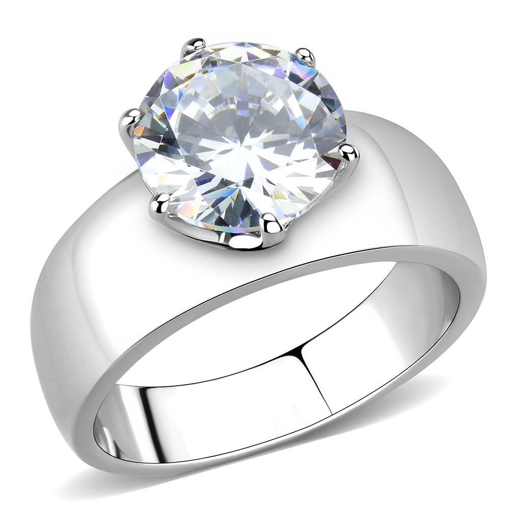 CJ52004 Wholesale Women&#39;s Stainless Steel AAA Grade CZ Clear Round Solitaire Ring