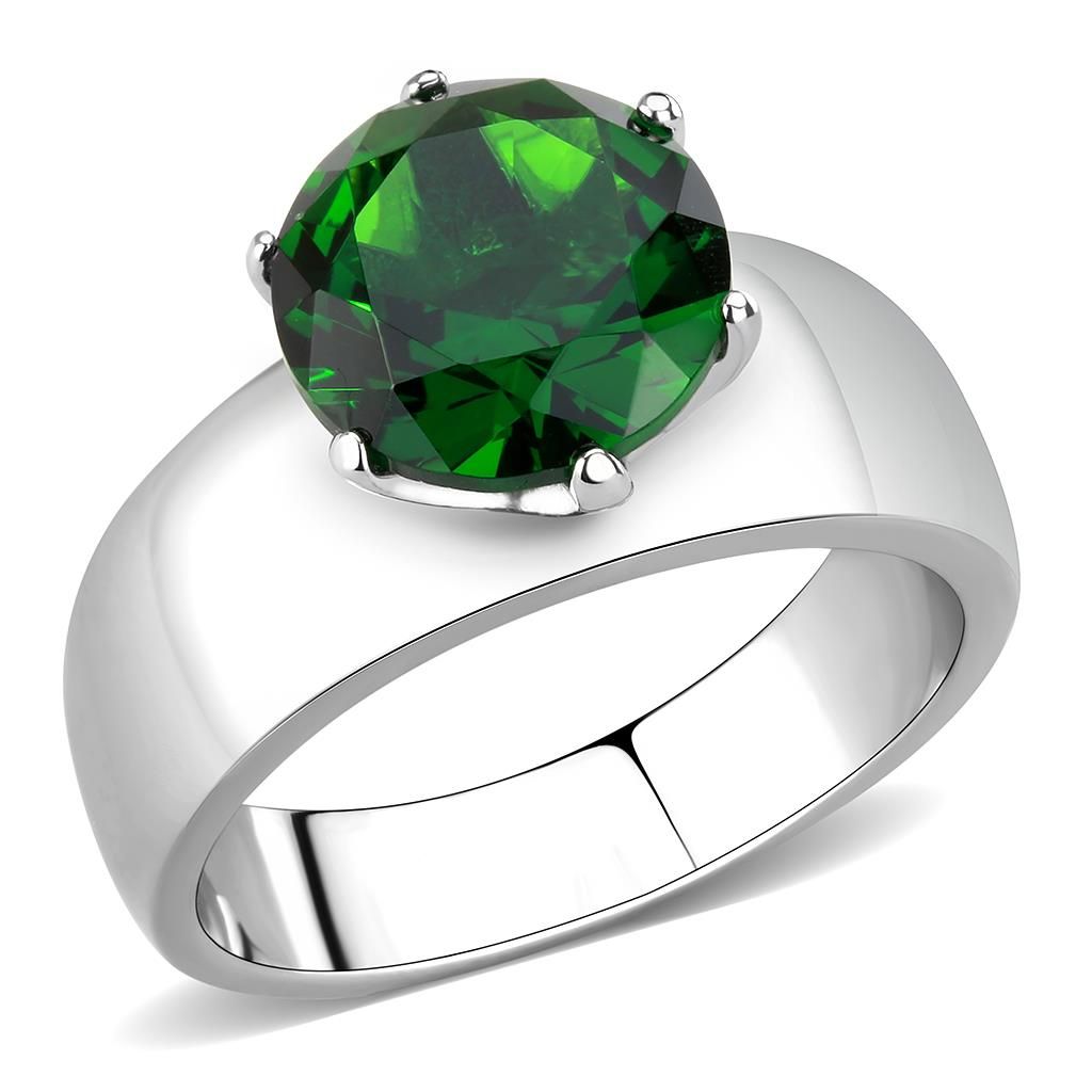 CJ52005 Wholesale Women&#39;s Stainless Steel Synthetic Emerald Round Solitaire Ring