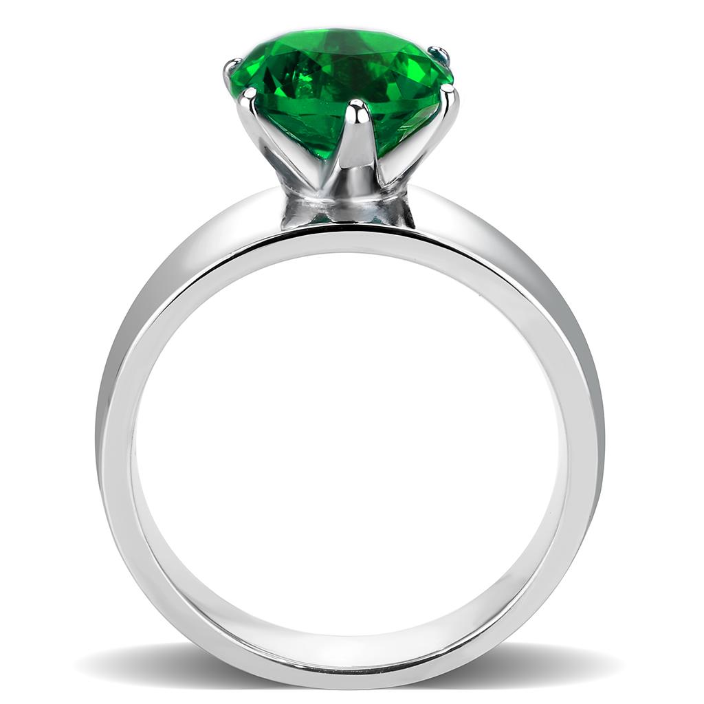 CJ52005 Wholesale Women&#39;s Stainless Steel Synthetic Emerald Round Solitaire Ring