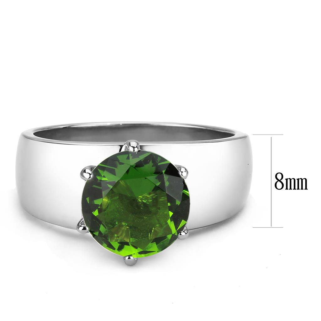 CJ52008 Wholesale Women&#39;s Stainless Steel Synthetic Peridot Round Solitaire Ring