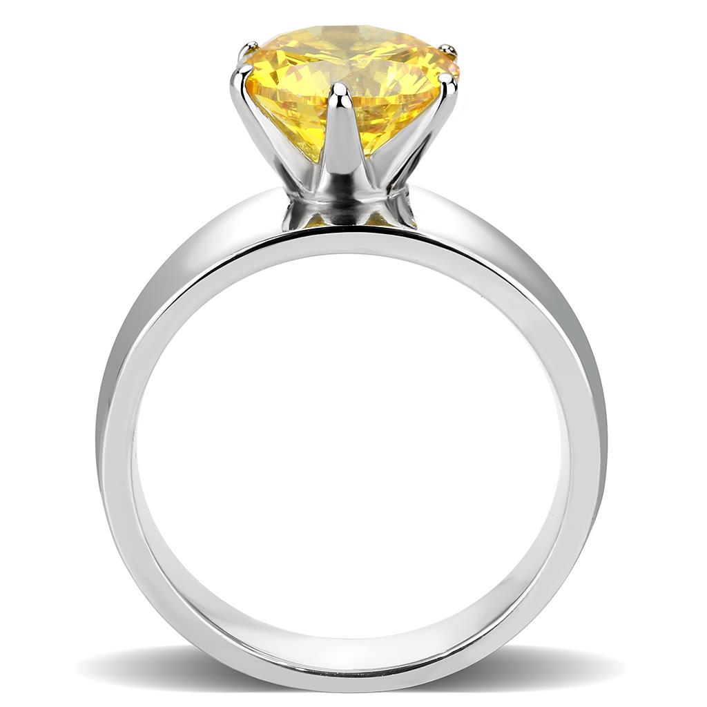 CJ52011 Wholesale Women&#39;s Stainless Steel AAA Grade CZ Topaz Round Solitaire Ring