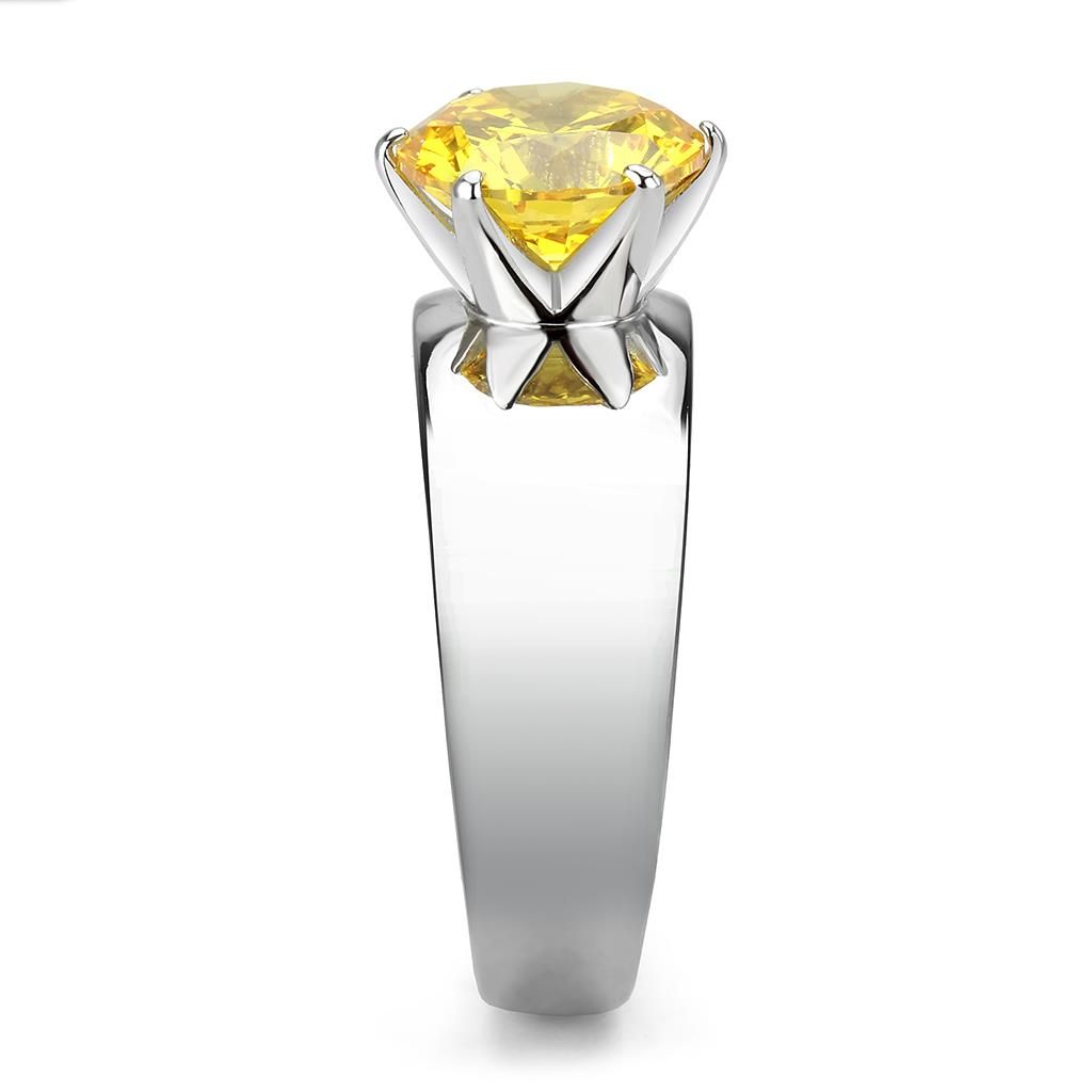 CJ52011 Wholesale Women&#39;s Stainless Steel AAA Grade CZ Topaz Round Solitaire Ring