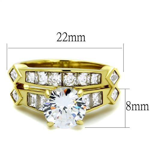 CJ8X040 Wholesale Women&#39;s Stainless Steel IP Gold AAA Grade CZ Clear Ring Set