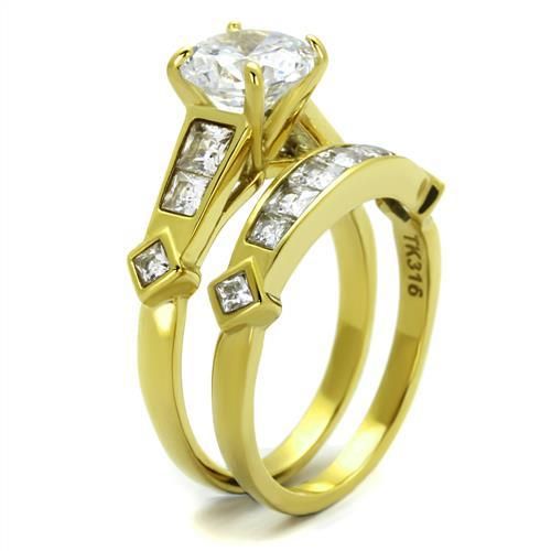 CJ8X040 Wholesale Women&#39;s Stainless Steel IP Gold AAA Grade CZ Clear Ring Set
