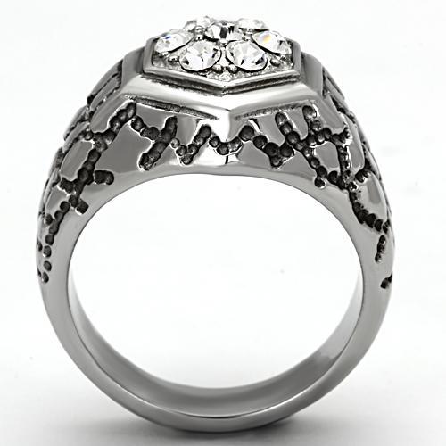 CJ960 Wholesale Men&#39;s Stainless Steel Top Grade Crystal Clear Cluster Cobblestone Ring