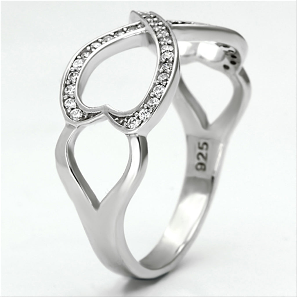 CJ088 Wholesale Women&#39;s 925 Sterling Silver Rhodium AAA Grade CZ Clear Heart Infinity Ring