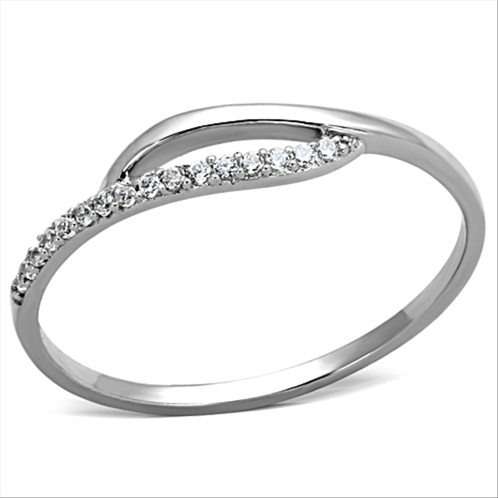 CJ145 Wholesale Women&#39;s 925 Sterling Silver Rhodium AAA Grade CZ Clear Minimal Wave Ring