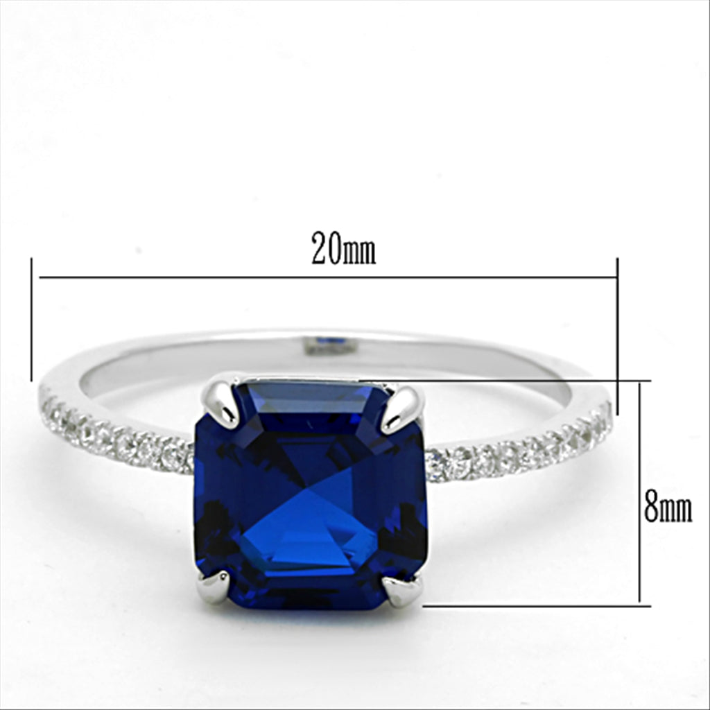 CJ177 Wholesale Women&#39;s 925 Sterling Silver Rhodium Synthetic London Blue Square Ring