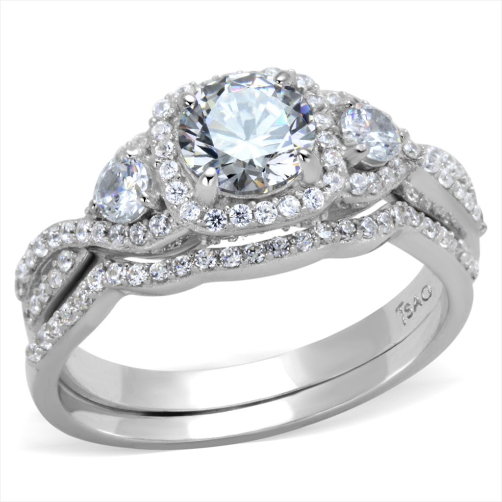 Contemporary Dainty Silvertone Clear CZ Engagement Ring - J GOODIN