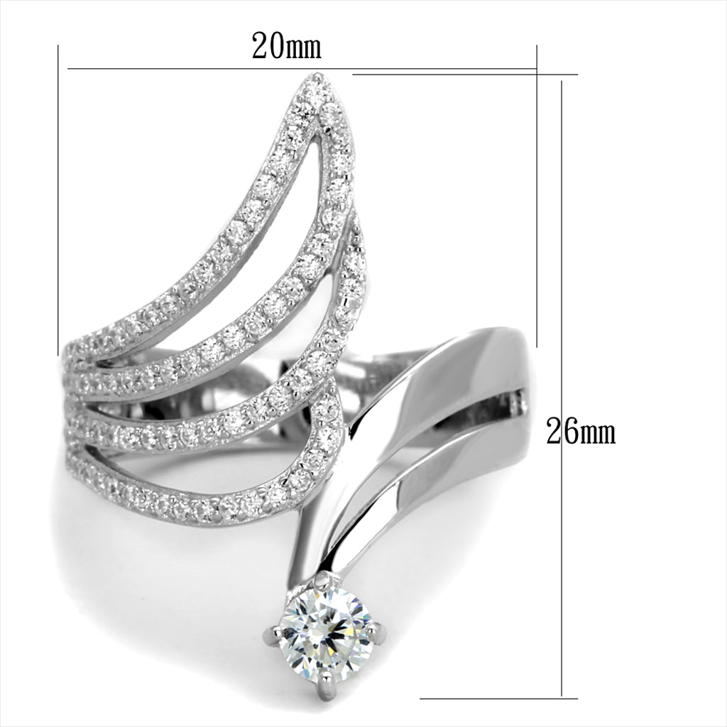 Wholesale Women&#39;s 925 Sterling Silver AAA Grade Clear Cubic Zirconia Winged Cuff Ring