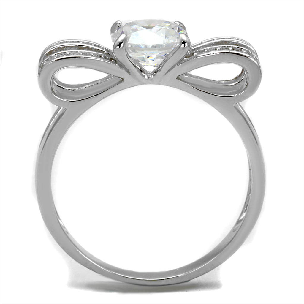 CJ470 Wholesale Women&#39;s Sterling Silver Ring Rhodium AAA Grade CZ Clear Bow Ring